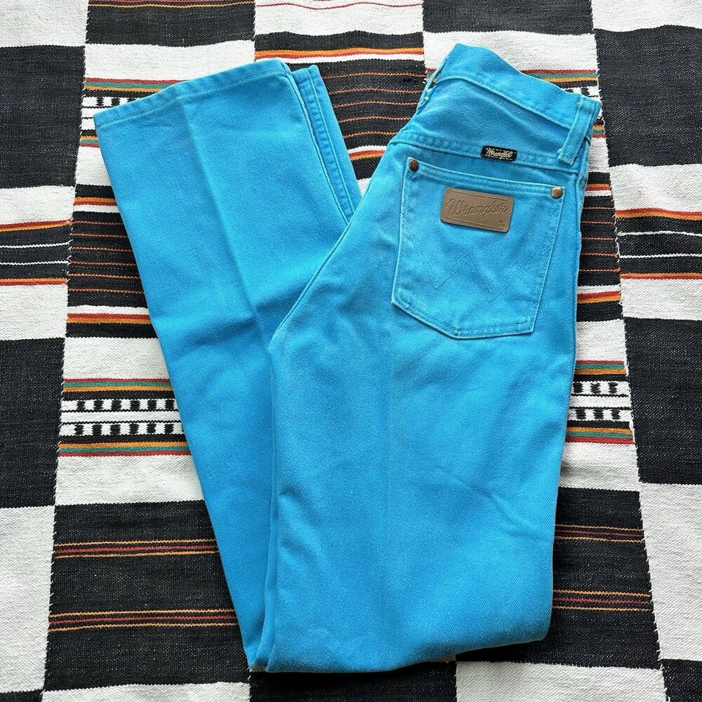 Vintage Turquoise Wrangler Cowboy Cut High Rise Denim Jeans. Rare. USA. 3/31.